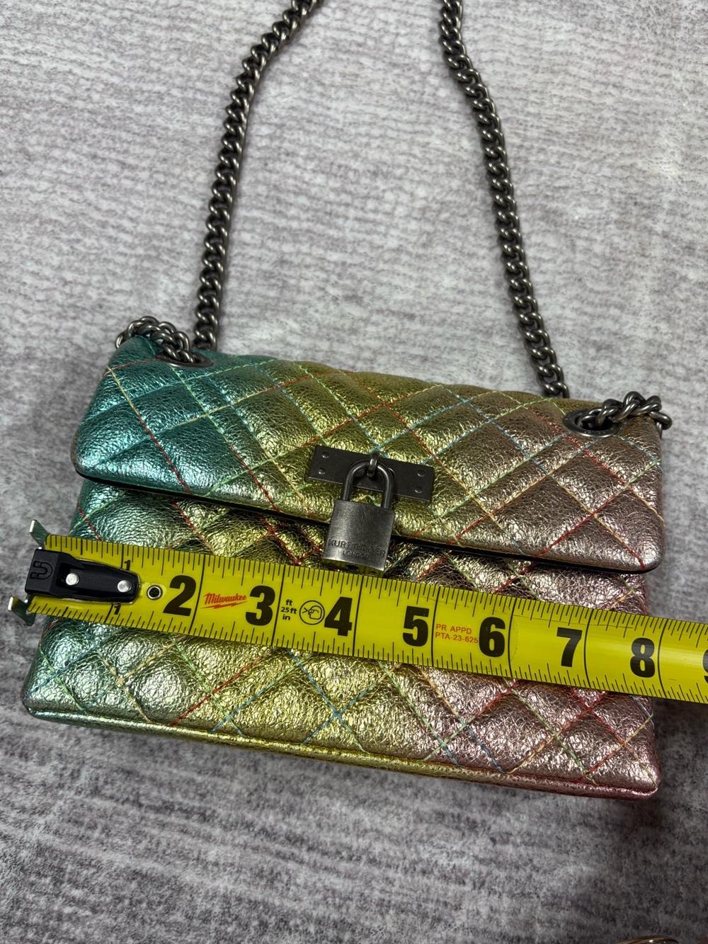 Kurt Geiger London Brixton Lock Flap Shoulder Bag Rainbow Metallic Ombré Y2K - Picture 3 of 15